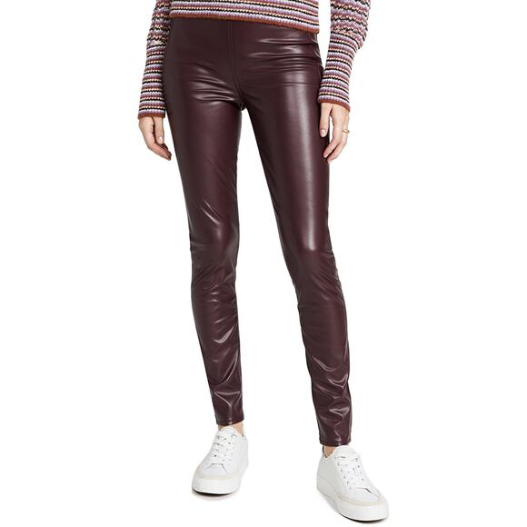 Rag & Bone Leggings Women's Size M Faux Leather Skinny Pull-On Maroon NWT - Picture 1 of 9